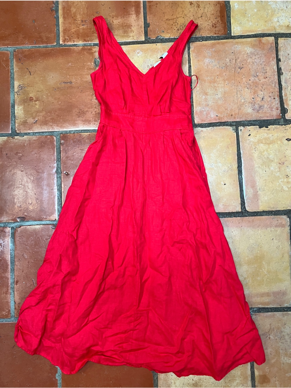 Joie Red V-Neck Sleeveless Linen Midi Dress
